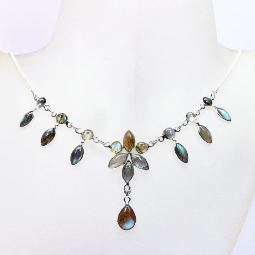 18 inch Labrodorite Cab H - SCN996-Sterling 925 Silver Genuine Gemstone 18 inch  Handmade Be
