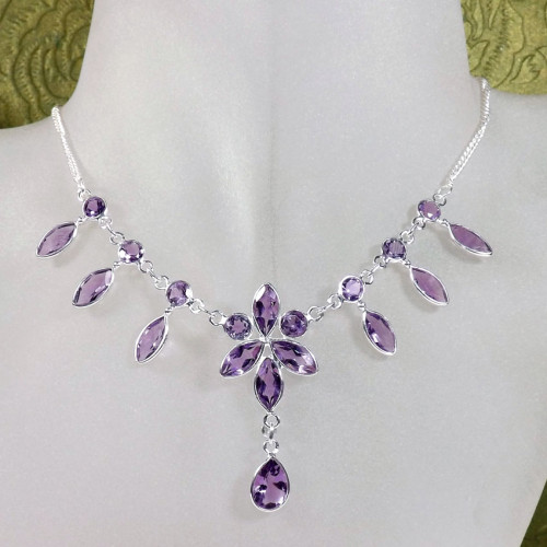 18 inch Amethyst O - SCN996-Sterling 925 Silver Genuine Gemstone 18 inch  Handmade Be