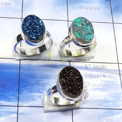 3 Pcs Flat Druzy A - SVP882-Window n Flat Druzy 3 Pcs 925 Silver Manufacturer Wholesa