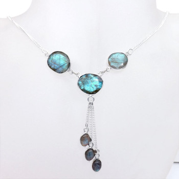 18 inch Labrodorite Cut I - SCN991-18 inch Fancy Chain Necklace 925 Sterling Silver with Gen 18 inch Labrodorite Cut I - SCN991-18 inch Fancy Chain Necklace 925 Sterling Silver with Gen
