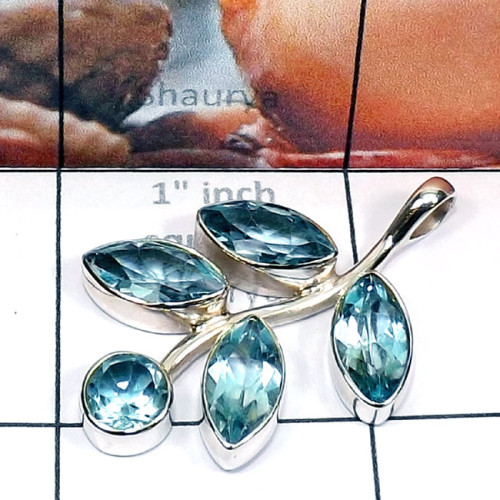 Blue Topaz B - SD750-Genuine Gemstone 925 Silver Rose n Black Rhodium 925 Sterl