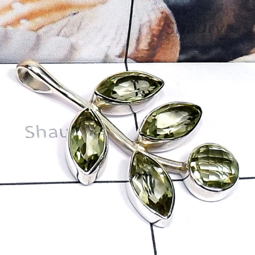 Green Amethyst D - SD750-Genuine Gemstone 925 Silver Rose n Black Rhodium 925 Sterl