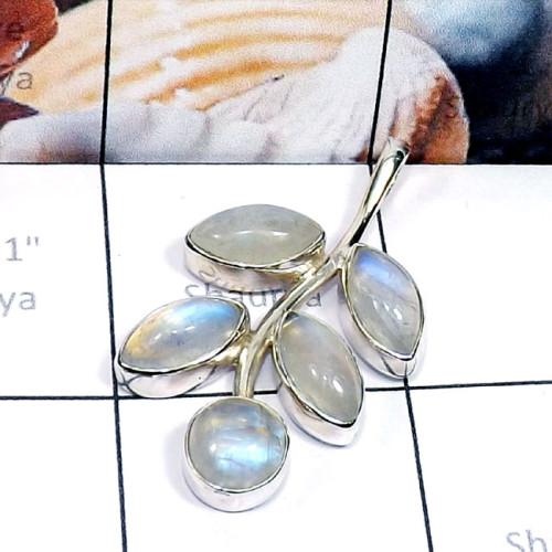 Rainbow Moonstone E - SD750-Genuine Gemstone 925 Silver Rose n Black Rhodium 925 Sterl