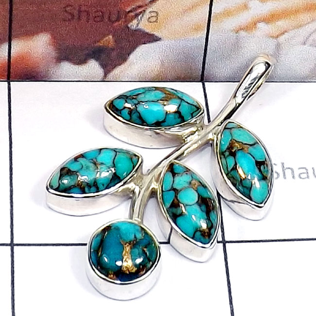 Blue Copper Turquoise F - SD750-Genuine Gemstone 925 Silver Rose n Black Rhodium 925 Sterl Blue Copper Turquoise F - SD750-Genuine Gemstone 925 Silver Rose n Black Rhodium 925 Sterl