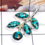 Blue Copper Turquoise F - SD750-Genuine Gemstone 925 Silver Rose n Black Rhodium 925 Sterl
