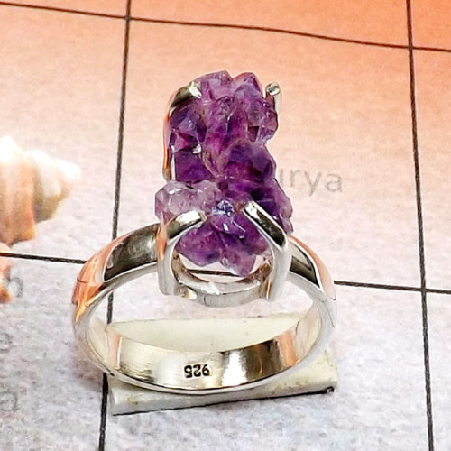 Plain Silver Amethyst Druzy H - SPR976-925 Silver Rose Rhodium with Amethyst Druzy Prong Setting