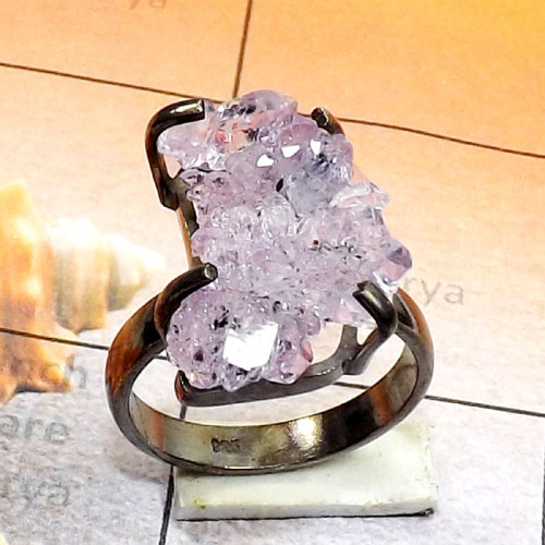 Amethyst Druzy A - SPR975-Amethyst Druzy 925 Silver Black Rhodium Prong Setting Bea