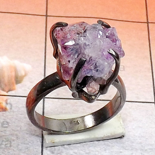 Amethyst Druzy C - SPR975-Amethyst Druzy 925 Silver Black Rhodium Prong Setting Bea