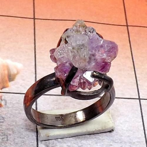 Amethyst Druzy F - SPR975-Amethyst Druzy 925 Silver Black Rhodium Prong Setting Bea