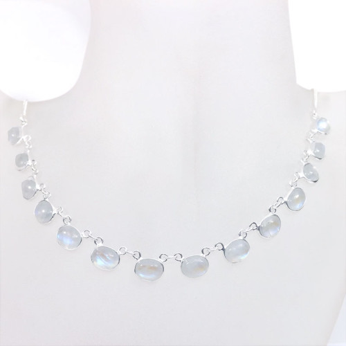 18 inch Rainbow Moonstone E - SCN983-18 inch Beautiful Bezel Chain Necklace 925 Silver with Se 18 inch Rainbow Moonstone E - SCN983-18 inch Beautiful Bezel Chain Necklace 925 Silver with Se