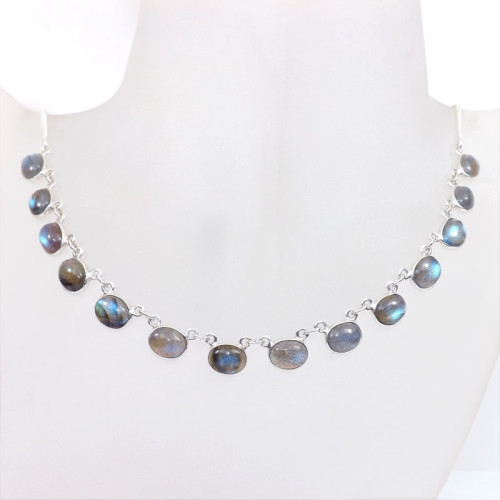 18 inch Labrodorite O - SCN983-18 inch Beautiful Bezel Chain Necklace 925 Silver with Se
