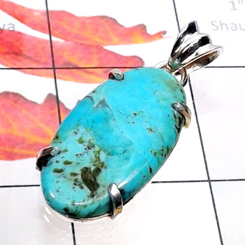 Mohave Blue Turquoise B - SPS960-925 Sterling Silver Genuine Cab Gemstone Handmade Prong S