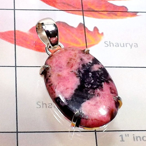 Rhodonite A - SPS955-Genuine Gemstone with 925 Silver Prong Setting Elegant Pe