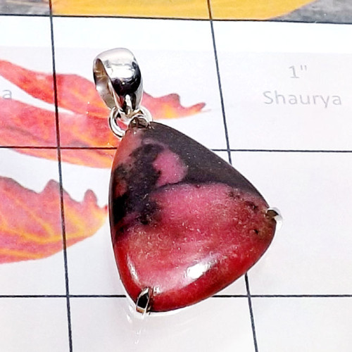 Rhodonite C - SPS955-Genuine Gemstone with 925 Silver Prong Setting Elegant Pe Rhodonite C - SPS955-Genuine Gemstone with 925 Silver Prong Setting Elegant Pe
