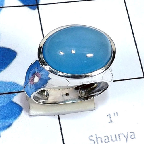 Blue Chalcedony A - SCR906-Cab Gemstone 925 Silver Manufacturer Beautiful Casting Ri Blue Chalcedony A - SCR906-Cab Gemstone 925 Silver Manufacturer Beautiful Casting Ri