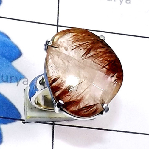 Bio Rutile F - SPR972-Fancy Shape Cab Gemstone 925 Sterling Silver Prong Settin