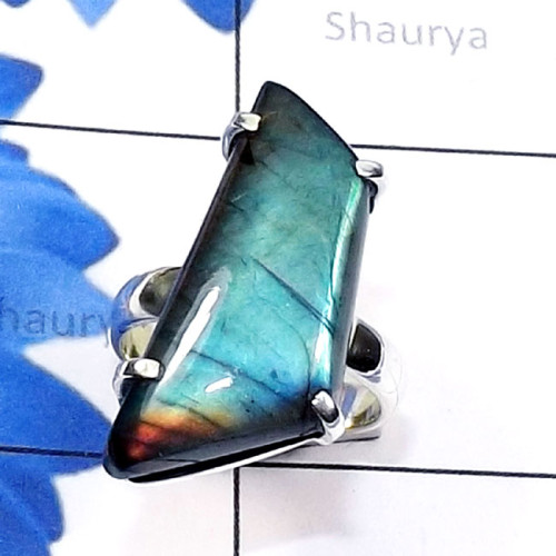 Labradorite Cab O - SPR972-Fancy Shape Cab Gemstone 925 Sterling Silver Prong Settin
