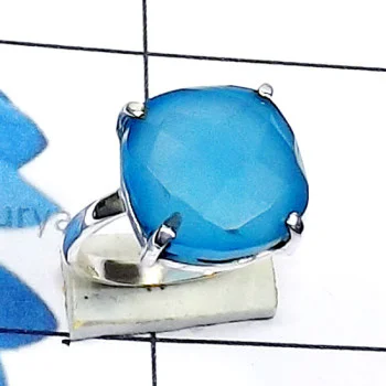 Blue Chalcedony B - SPR971-Square Shape Genuine Cut n Cab Gemstone 925 Silver Manufa Blue Chalcedony B - SPR971-Square Shape Genuine Cut n Cab Gemstone 925 Silver Manufa
