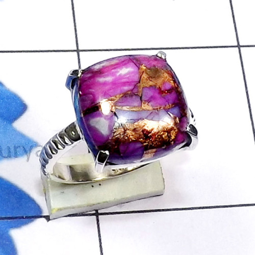 Purple Copper Turquoise O - SPR971-Square Shape Genuine Cut n Cab Gemstone 925 Silver Manufa