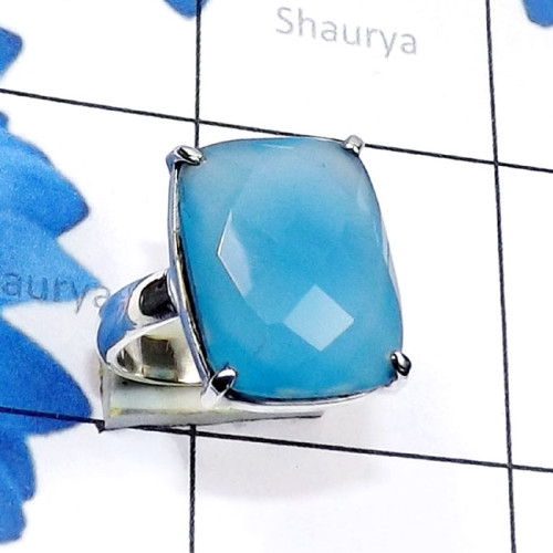 Blue Chalcedony B - SPR970-Sterling 925 Silver Semiprecious Cut n Cab Gemstone Handm
