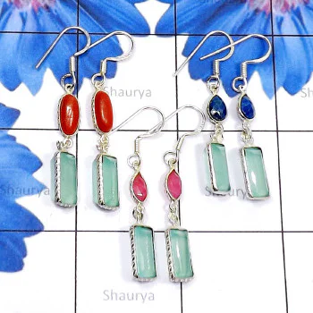 3 Pair Aqua Onyx F - BZE919-3 Pair Aqua Onyx Cut with Cab Gemstone 925 Silver Wholesa 3 Pair Aqua Onyx F - BZE919-3 Pair Aqua Onyx Cut with Cab Gemstone 925 Silver Wholesa