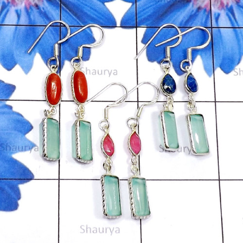 3 Pair Aqua Onyx F - BZE919-3 Pair Aqua Onyx Cut with Cab Gemstone 925 Silver Wholesa 3 Pair Aqua Onyx F - BZE919-3 Pair Aqua Onyx Cut with Cab Gemstone 925 Silver Wholesa