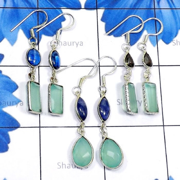 3 Pair Aqua Onyx O - BZE919-3 Pair Aqua Onyx Cut with Cab Gemstone 925 Silver Wholesa 3 Pair Aqua Onyx O - BZE919-3 Pair Aqua Onyx Cut with Cab Gemstone 925 Silver Wholesa