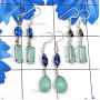 3 Pair Aqua Onyx O - BZE919-3 Pair Aqua Onyx Cut with Cab Gemstone 925 Silver Wholesa