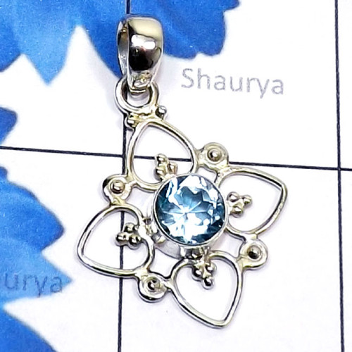 Blue Topaz B - SD734-Round Shape Semiprecious Gemstone Made in 925 Silver Handm