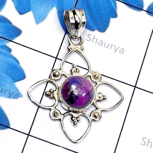 Purple Turquoise C - SD734-Round Shape Semiprecious Gemstone Made in 925 Silver Handm
