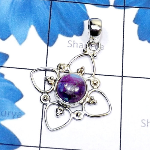 Purple Turquoise E - SD734-Round Shape Semiprecious Gemstone Made in 925 Silver Handm