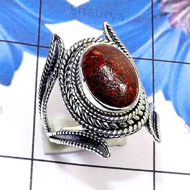 Dinosaur Bone G - SDR819-Handmade New Design 925 Sterling Silver with Cut n Cab Ge Dinosaur Bone G - SDR819-Handmade New Design 925 Sterling Silver with Cut n Cab Ge
