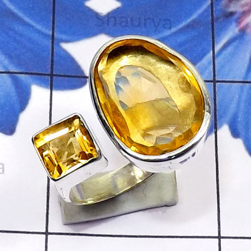 Citrine C - PSR878-Genuine Gemstone 925 Sterling Silver Two Stone Handmade A