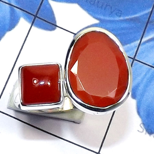 Carnelian Cut F - PSR878-Genuine Gemstone 925 Sterling Silver Two Stone Handmade A