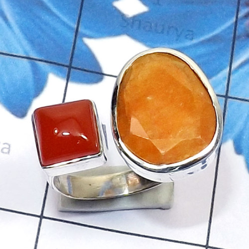 Cocktail Agate H - PSR878-Genuine Gemstone 925 Sterling Silver Two Stone Handmade A