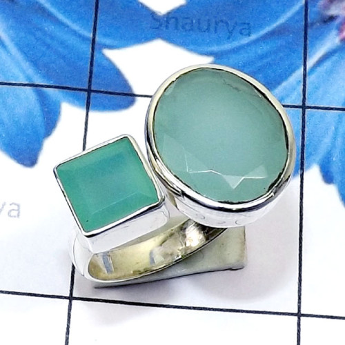 Aqua Chalcedony I - PSR878-Genuine Gemstone 925 Sterling Silver Two Stone Handmade A