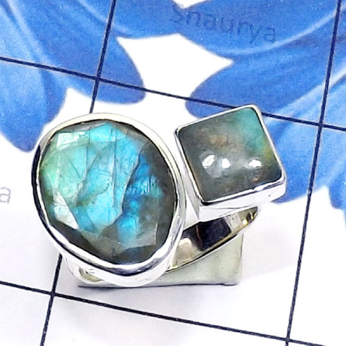Labradorite O - PSR878-Genuine Gemstone 925 Sterling Silver Two Stone Handmade A