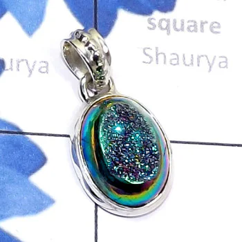 Window Druzy A - DZP979-Solid 925 Silver with Window Druzy Plain Stunning Pendant Window Druzy A - DZP979-Solid 925 Silver with Window Druzy Plain Stunning Pendant