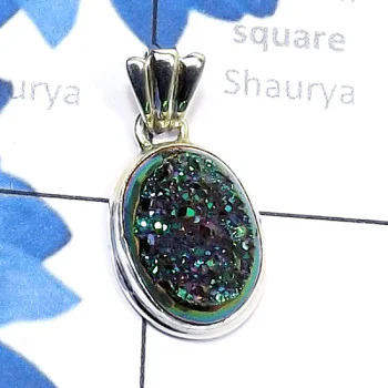 Window Druzy H - DZP979-Solid 925 Silver with Window Druzy Plain Stunning Pendant Window Druzy H - DZP979-Solid 925 Silver with Window Druzy Plain Stunning Pendant