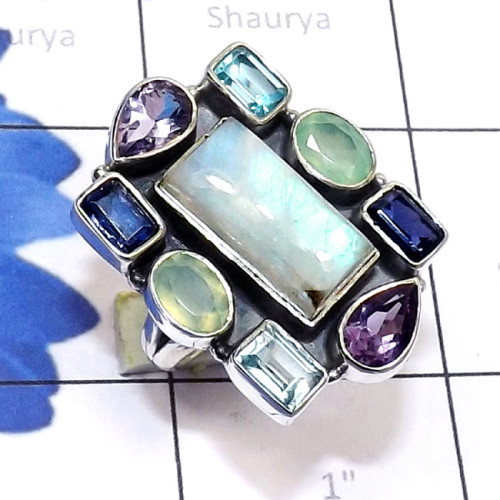Mix Cut & Cab E - CLR951-Superior 925 Silver Chunky Cluster Ring with Genuine Gems