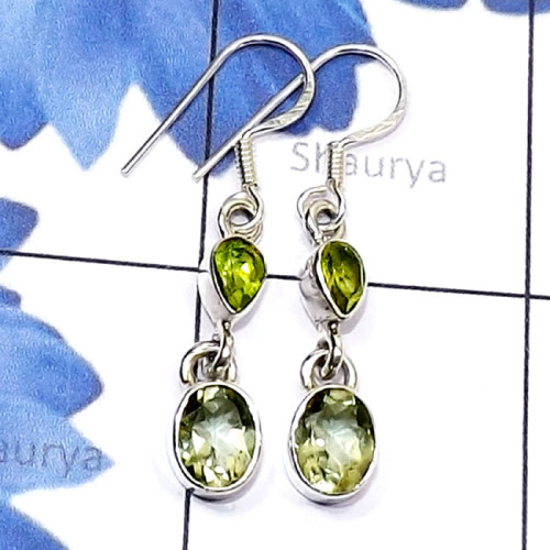 Green Amethyst A - SDE809-925 Sterling Silver Genuine Cut n Cab Gemstone Lightweigh Green Amethyst A - SDE809-925 Sterling Silver Genuine Cut n Cab Gemstone Lightweigh