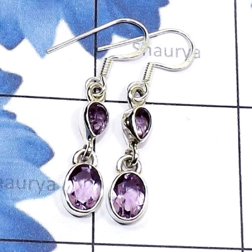 Amethyst cut B - SDE809-925 Sterling Silver Genuine Cut n Cab Gemstone Lightweigh Amethyst cut B - SDE809-925 Sterling Silver Genuine Cut n Cab Gemstone Lightweigh