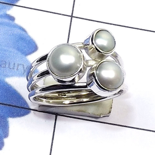 Pearl cab O - SDR817-Semiprecious Cut n Cab Three Gemstone Made in 925 Silver