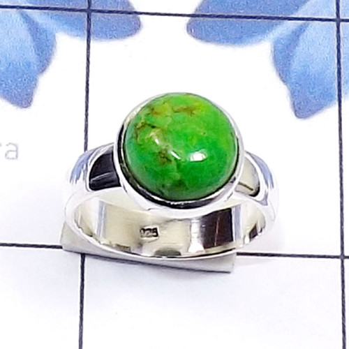 Green Turquoise A - PSR877-925 Plain Silver Genuine Cut n Cab Gemstone Trendy Ring