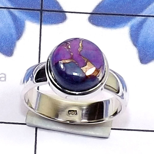Purple Copper Turquoise B - PSR877-925 Plain Silver Genuine Cut n Cab Gemstone Trendy Ring