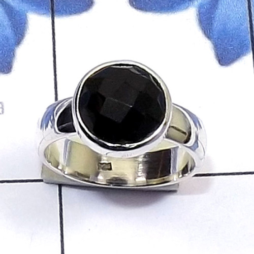 Black onyx cut F - PSR877-925 Plain Silver Genuine Cut n Cab Gemstone Trendy Ring