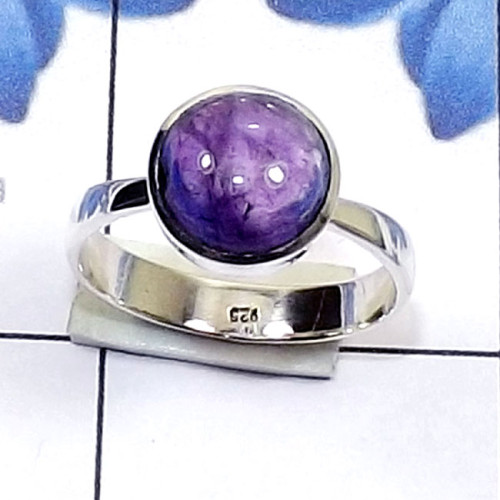Amethyst Cab H - PSR877-925 Plain Silver Genuine Cut n Cab Gemstone Trendy Ring