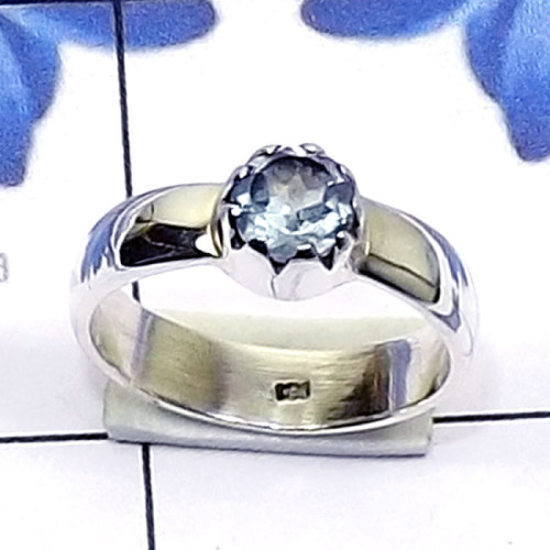 Blue Topaz A - SPR968-Small Size Genuine Gemstone 925 Sterling Silver Prong Set