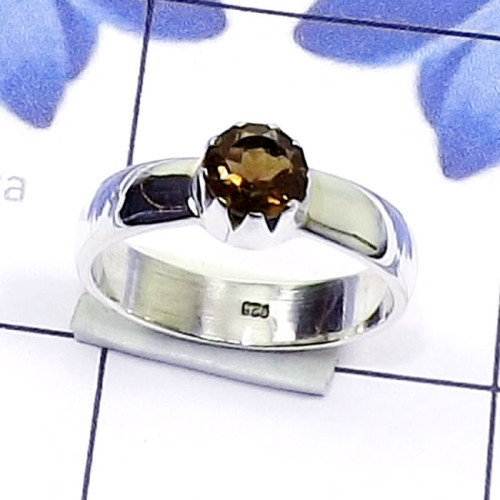 Smokey G - SPR968-Small Size Genuine Gemstone 925 Sterling Silver Prong Set