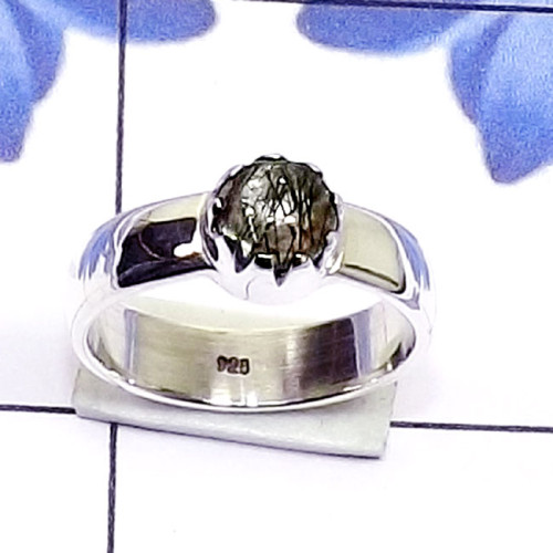 Black Rutile H - SPR968-Small Size Genuine Gemstone 925 Sterling Silver Prong Set
